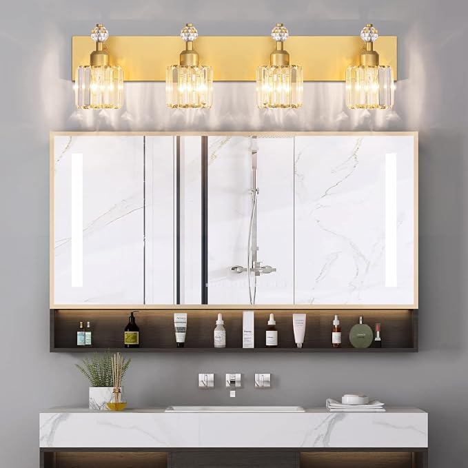 PRESDE Crystal 4 Bathroom Vanity Light Modern Gold Vanity Light Fixture Wall - Image 4