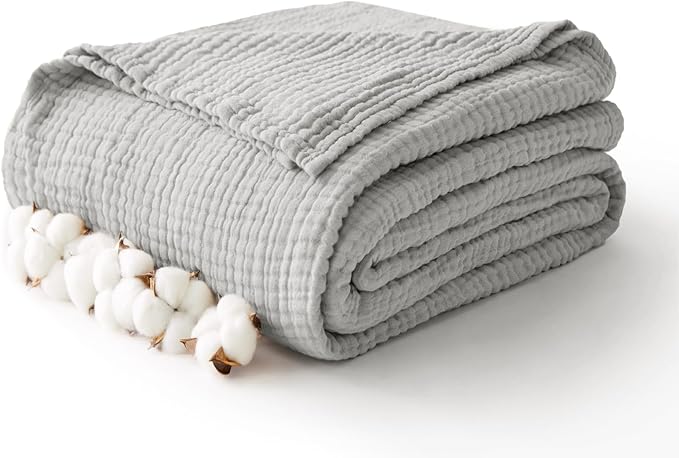 100% Cotton Muslin Blanket Twin 66" x 90", Breathable and Lightweight Cotton by Kozyhvn