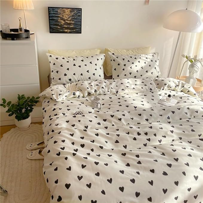 Nayoroom Black and White Heart Duvet Cover Full Size Black Hearts Printed on - Image 3