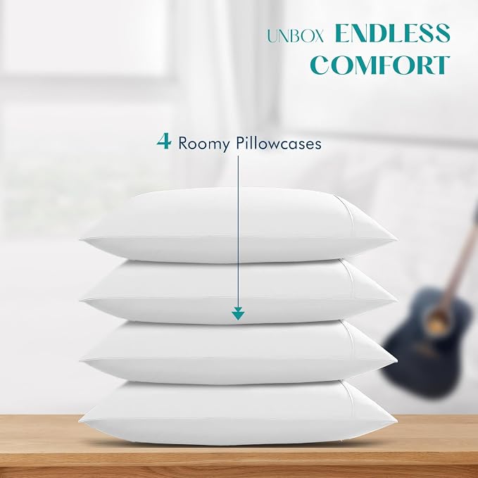 XOOX Linen 100% Egyptian Cotton King Pillow Cases Set of 4 - Image 3