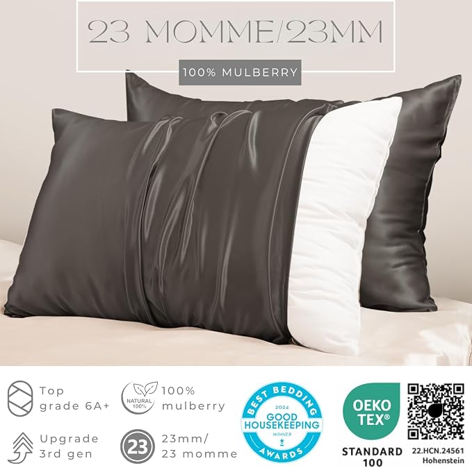 PROMEED Grey Silk Pillowcase Queen Size - Image 2