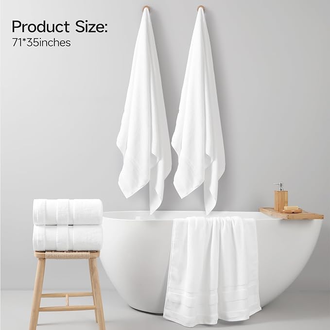 REDKISS 100% Cotton Bath Towels Set of 2, Extra Large Bath Sheets 35 X 70 Inches - Image 2