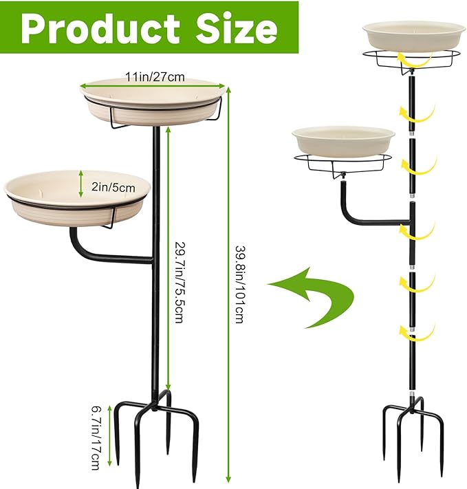 Freestanding Birdbaths Bowl Outdoor, Free Standing Garden Bird Bath Bird Feeder - Image 2