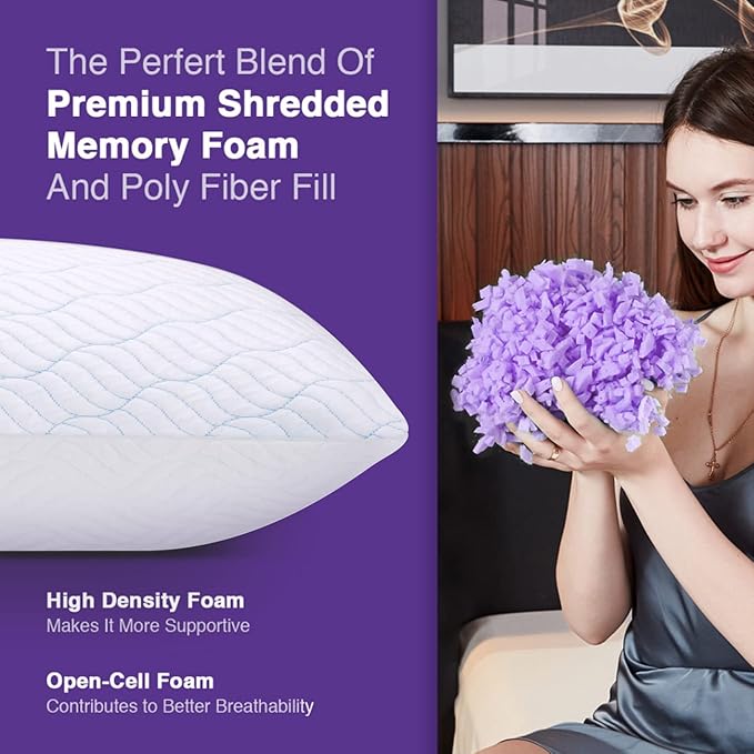 WISHSMILE Cooling Pillows Standard Size Set of 4, Shredded Memory Foam Pillows - Image 5