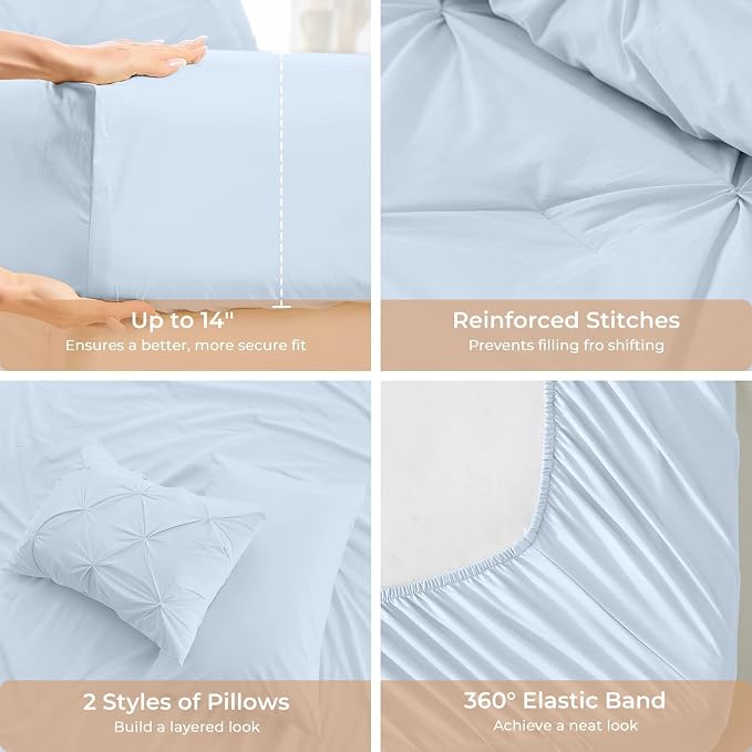 Sasttie King Size Comforter Set, 7-Piece Bed in a Bag, Pintuck Bedding Sets - Image 5