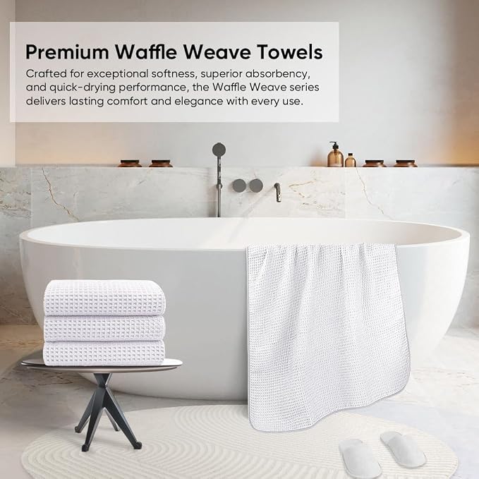 HOMEXCEL Waffle Bath Towels Set 4 Pack, Premium Microfiber Bathroom Towels - Image 4