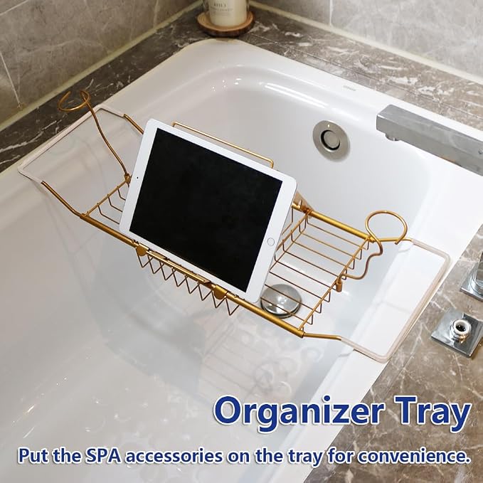 BESTHLS Bathtub Tray Caddy for Luxury Bath Expandable Extra Wide Bath Tub Tray - Image 6