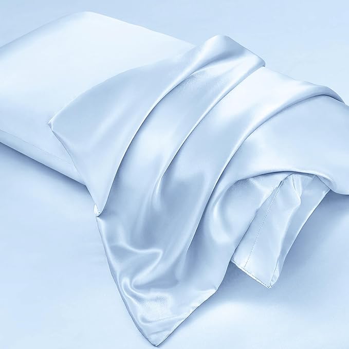Aormenzy Satin Pillow Cases for Women Queen Size Set of 2, Baby Blue Satin - Image 3