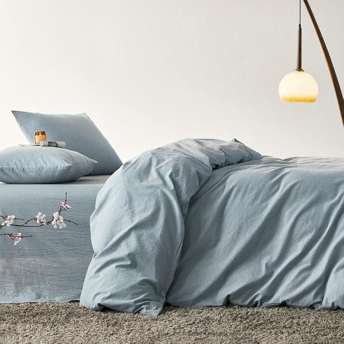 Wake In Cloud - Cotton Duvet Cover Set, King Size, Light Denim Blue, 100% - Image 5