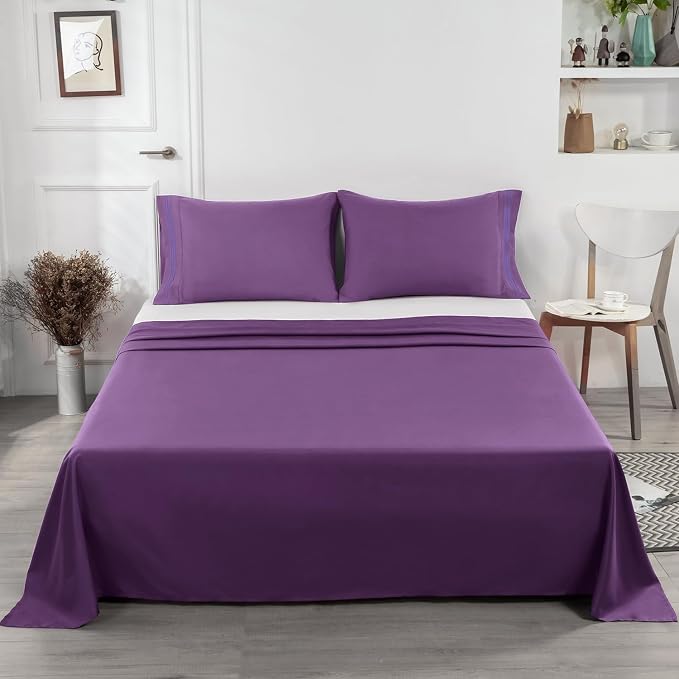 Lirex Purple Flat Sheet Twin, Ultra Soft & Breathable Brushed 1800 Microfiber - Image 6