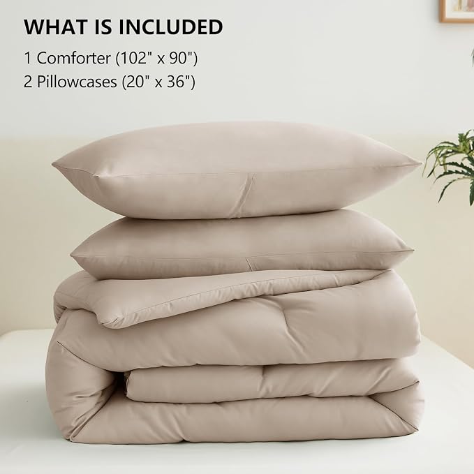 CozyLux King Size Comforter Set Wheat, 3 Pieces Solid Comforters King Size - Image 6
