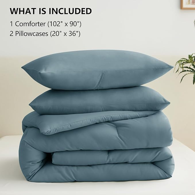 CozyLux King Size Comforter Set Mineral Blue, 3 Pieces Solid Comforters King - Image 6