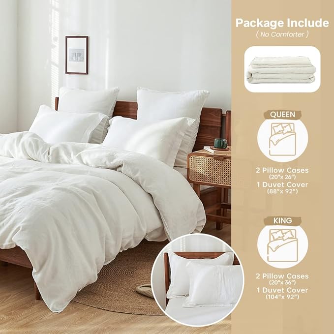 Simple&Opulence 100% Linen Duvet Cover Set 3pcs Basic Style Natural French - Image 3
