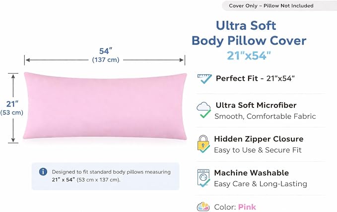 EVOLIVE Body Pillow Cover 21"x54", Ultra Soft Microfiber Pillowcase - Image 3