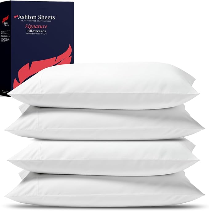 100% Egyptian Cotton Pillow Cases King Size Set of 4 by AshtonSheets