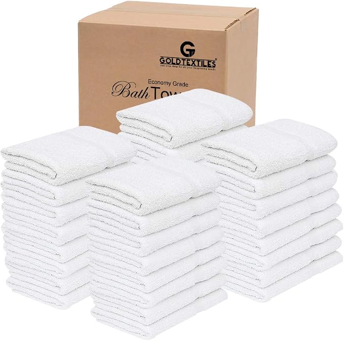 GOLD TEXTILES 120 White Economy Bath Towels Bulk Cotton Blend by GOLDTEXTILES