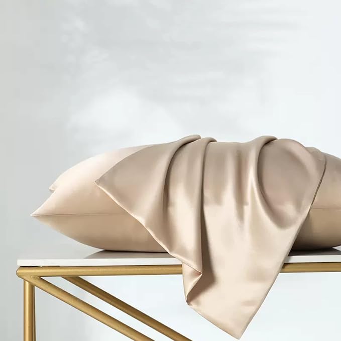 Beige Silk Pillow Cases with Zipper Made in USA, Real Silk Pillowcase - Image 3