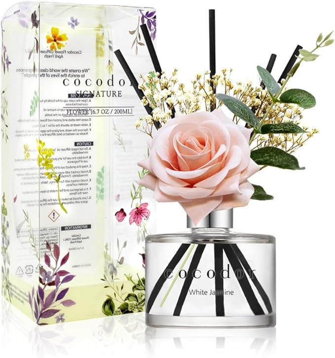COCODOR Rose Flower Reed Diffuser/White Jasmine/6.7oz/1Pack / Home Fragrance by COCODOR