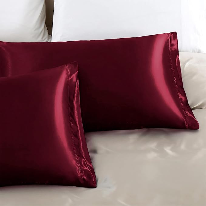 Aormenzy Satin Pillow Cases for Women Standard Size Set of 2, Burgundy Satin - Image 5