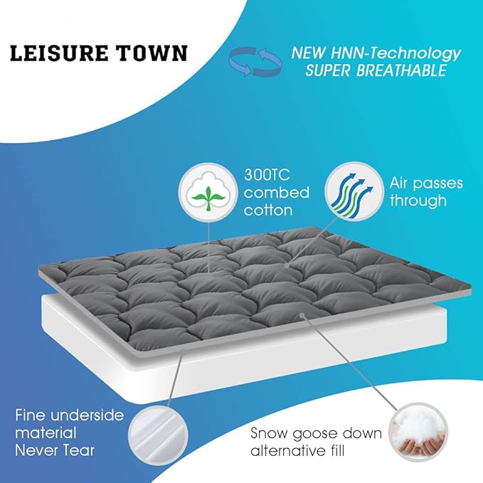 LEISURE TOWN Cotton Twin Mattress Pad Fitted Quilted Mattress Cover Pillow Top - Image 2