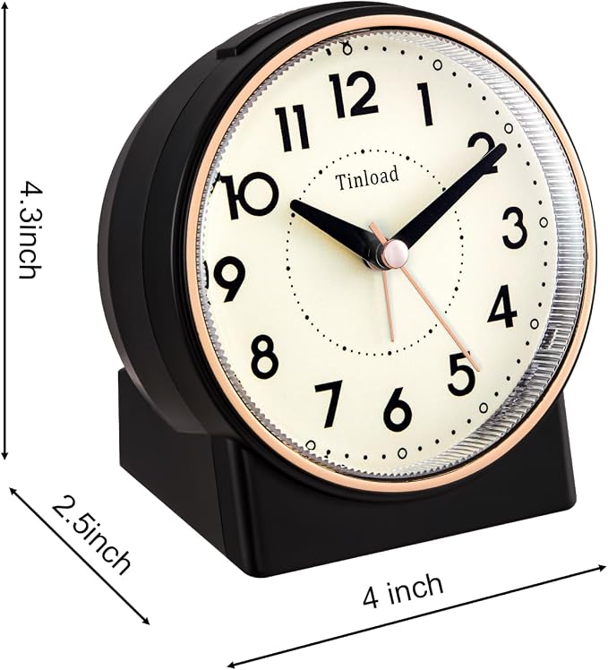 Tinload 4.3" Retro Analog Alarm Clock, Vintage Decor, No Ticking Silent - Image 4