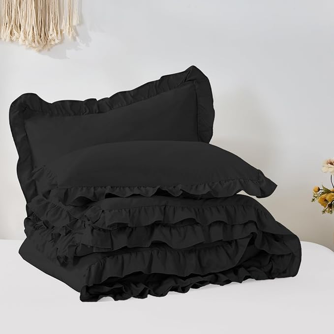 FUANNA Full Size Comforter Sets Black, 3 Pieces Ruffle Full Size Bedding Sets - Image 9
