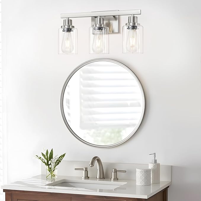 3-Light Bathroom Light Fixtures, Nickel Bathroom Vanity Light - Image 2
