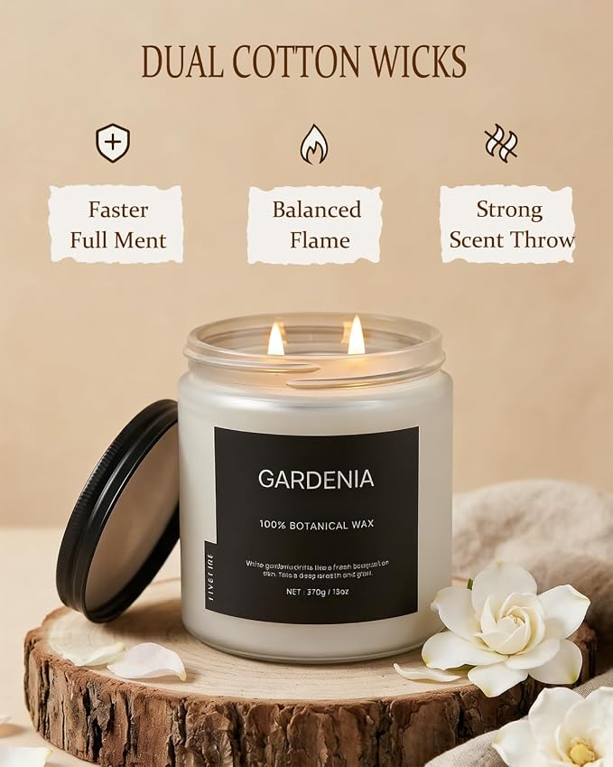 Gardenia Home Scented Candles, 13oz Organic Soy Wax, 76-Hour Clean Burning - Image 4
