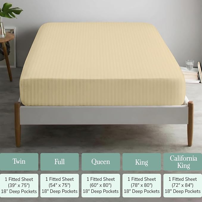 Feather & Stitch 1 Piece Fitted Sheet Twin Size, 100% Cotton Damask Sateen Weave - Image 6