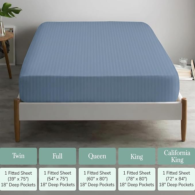Feather & Stitch 1 PC Fitted Sheet California King Size, 100% Cotton Damask - Image 6