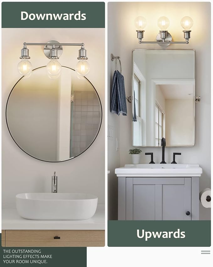 3-Light Vanity Light Fixture, Modern Brushed Nickel Wall Sconce Light Fixture - Image 5