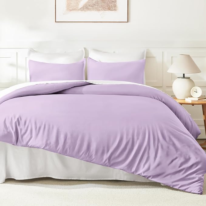 Litanika Lavender Purple Comforter Full Size, 3 Pieces Lightweight Solid - Image 6