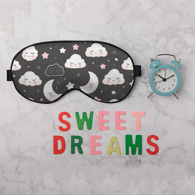Grey Night Sleep Eye Mask Eye Cover Cute Cartoon Clouds Moons White Pink Silk - Image 6