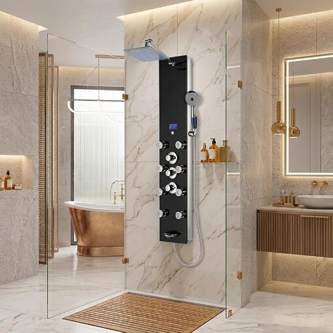 Blue Ocean 52” Aluminum SPA331B Tempered Glass Thermostatic Shower Panel Tower - Image 3