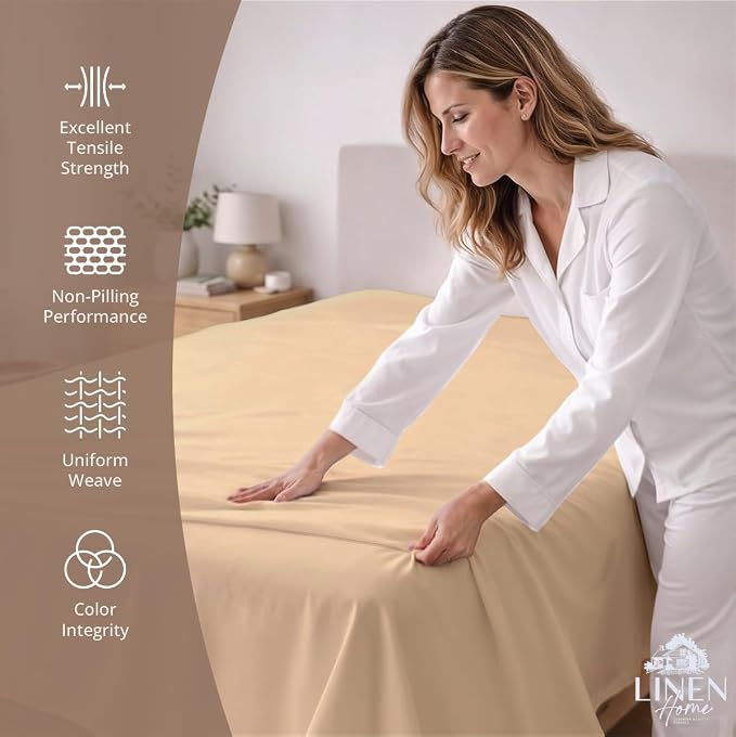 Linen Home 100% Cotton Percale 1 Flat Sheet, King Size - Image 2