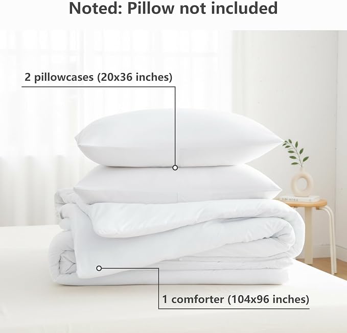 CozyLux California King Comforter Set White, 3 Pieces Cal King Solid Breathable - Image 7