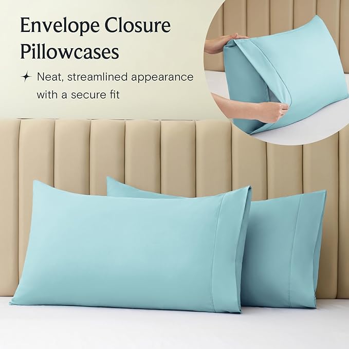 LuxClub 5 PC Split King Sheet Set, Breathable Luxury Bed Sheets, Deep Pockets - Image 8