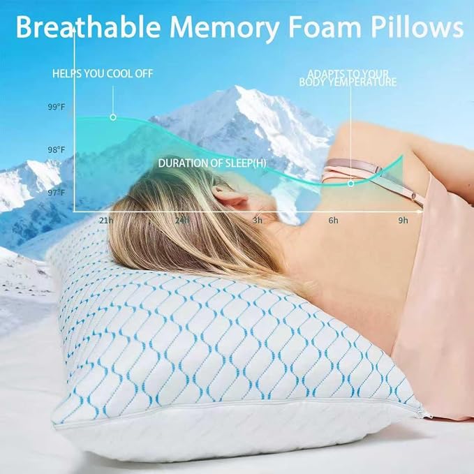 VAINOC Memory Foam Pillows Queen Size Set of 2, Adjustable Cooling Pillow - Image 7