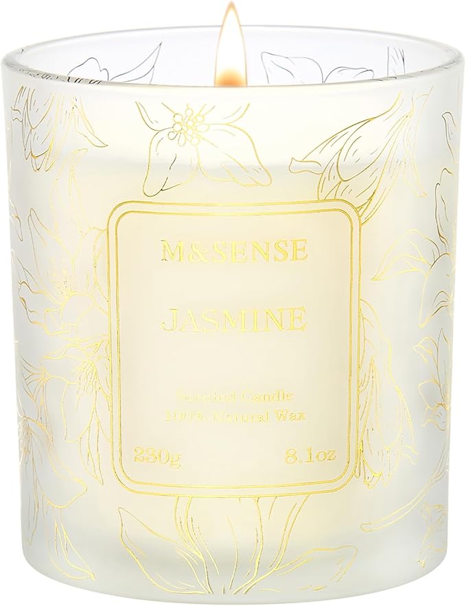 M&SENSE Jasmine Scented Natural Soy Candle, 8.1oz 42H Non-Toxic Long Burning by MSENSE