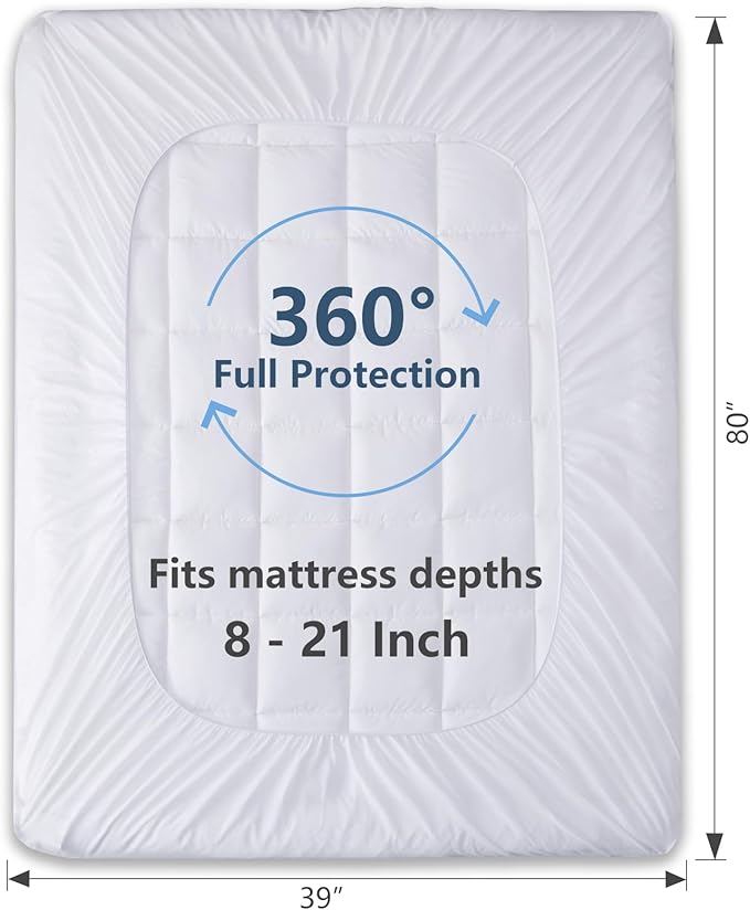 CozyLux Twin Size Mattress Pad Pillow Top Cotton Cooling Mattress Topper 8-21" - Image 4