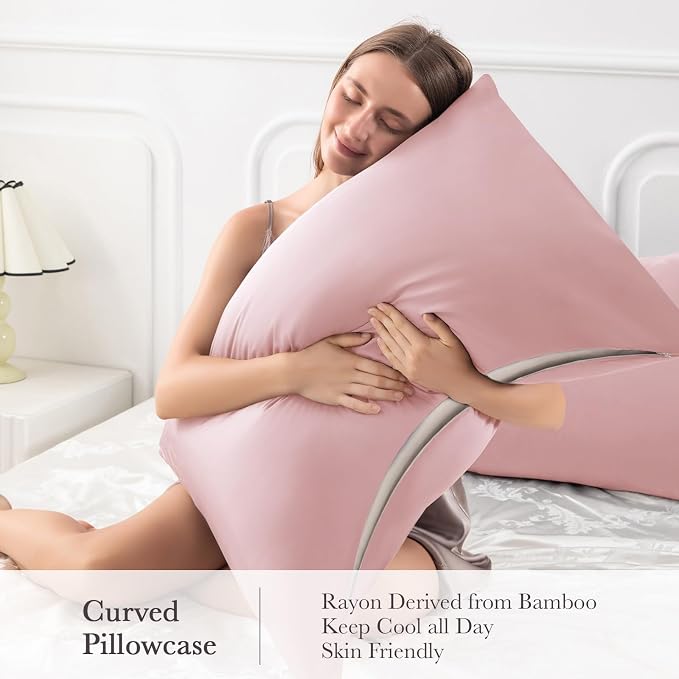 Curved Pillow Case King Size, Side Sleeper Pillow Cases Cover Cooling Rayon - Image 4