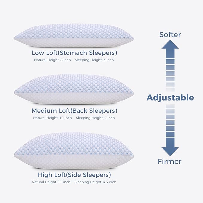OSBED Adjustable Cooling Shredded Memory Foam Pillows King Size Set of 4 - Image 3