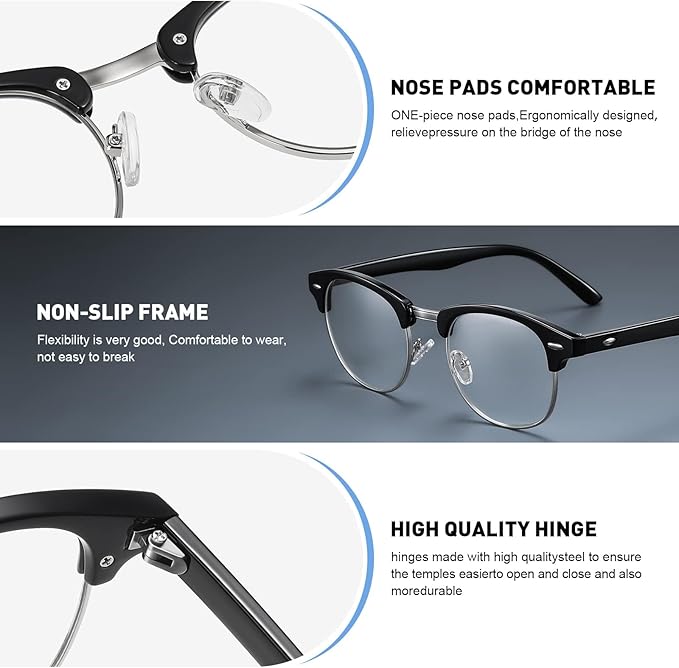 Blue Light Blocking Glasses Vintage Half Frame UV Clear Lens Anti Eyestrain - Image 4