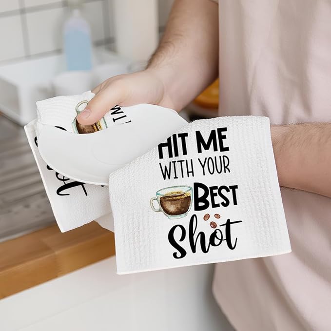 2PCS Coffee Kitchen Towels, Funny Farmhouse Rustic Reusable Absorbent Waffle - Image 3