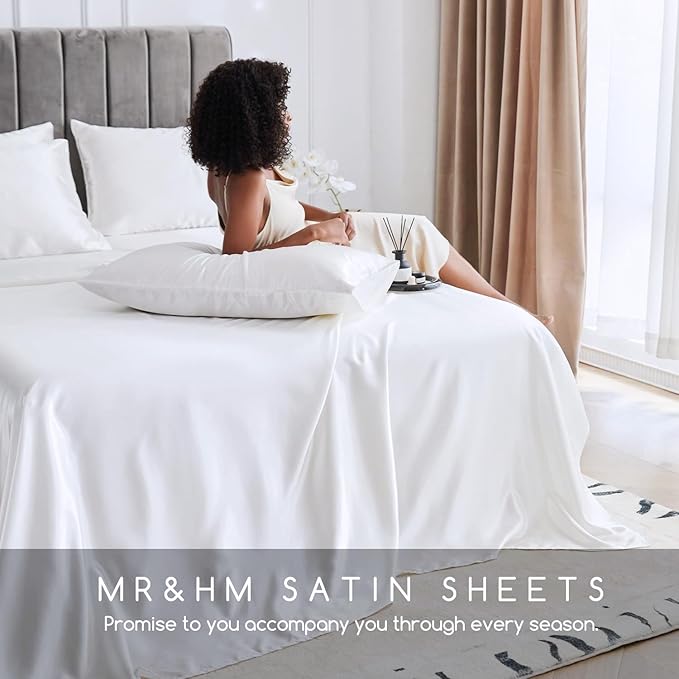 MR&HM Satin Bed Sheets, Full Size Sheets Set - Image 6