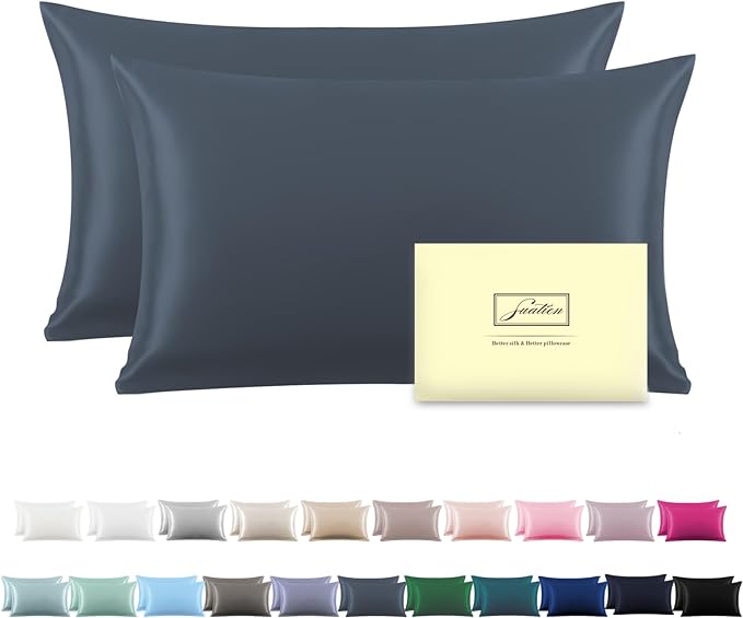 Silk Pillow Cases 2 Pack Soft Breathable and Sliky King Size Pillow Cases Set by Suatien