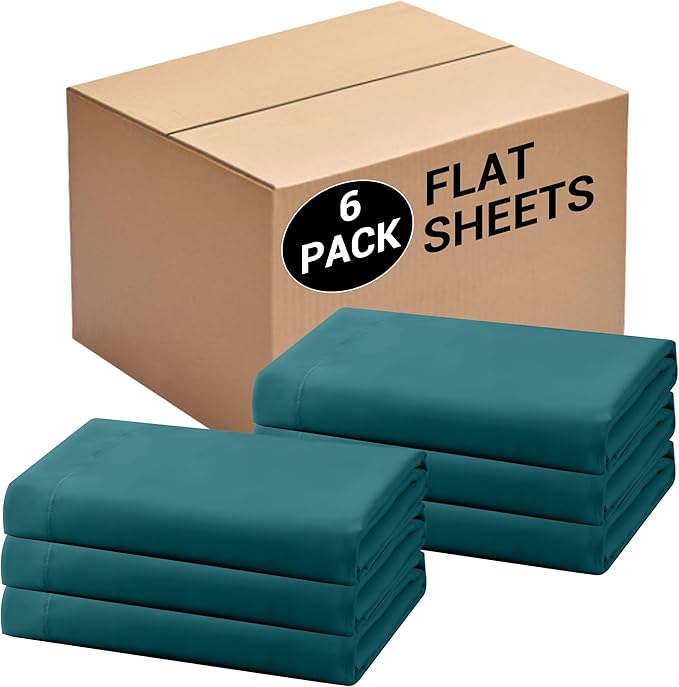 Bulk King Flat Sheets Only, 6 Pack Quick Sort Top Bed Sheet, Color-Coded Label by Culve