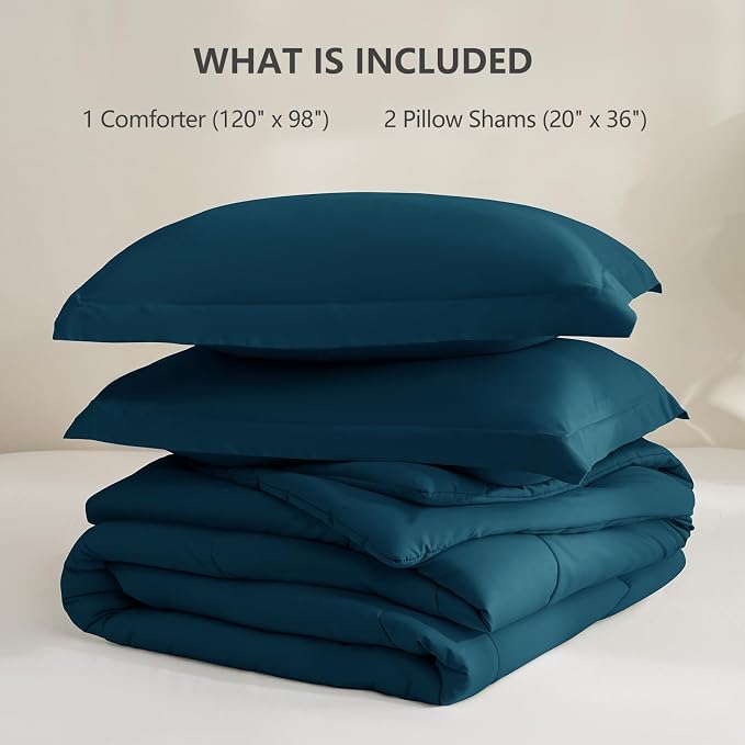 CozyLux Oversized King Comforter Set, 3 Pieces Lyons Blue 120x98 Box Stitched - Image 6