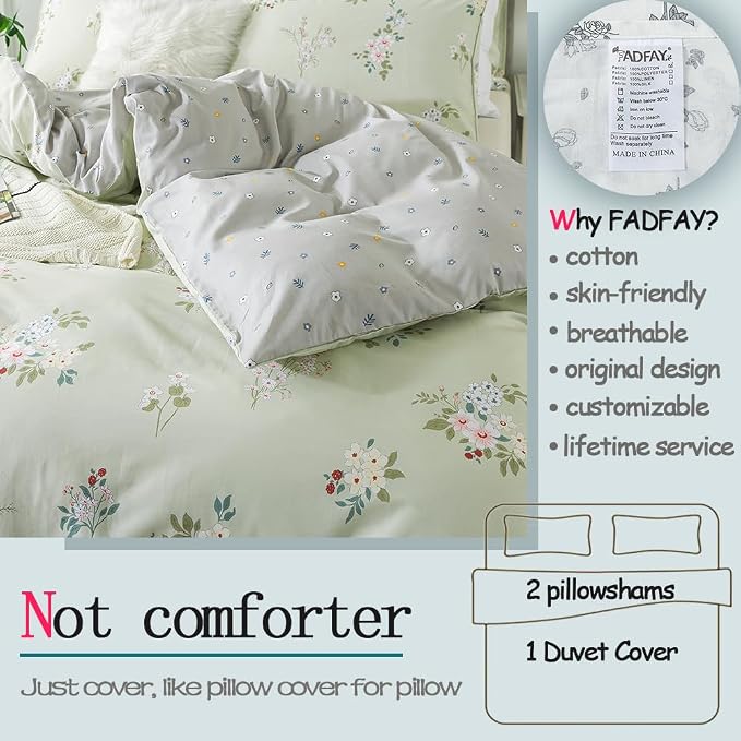 FADFAY Full Duvet Cover Set Floral Comforter Cover 100% Cotton Girls Vintage - Image 2
