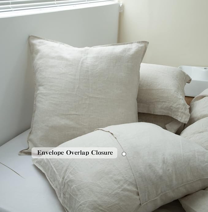 Simple&Opulence 100% Washed Linen Euro Shams 26'' x 26'' Pack of 2, Basic Style - Image 4